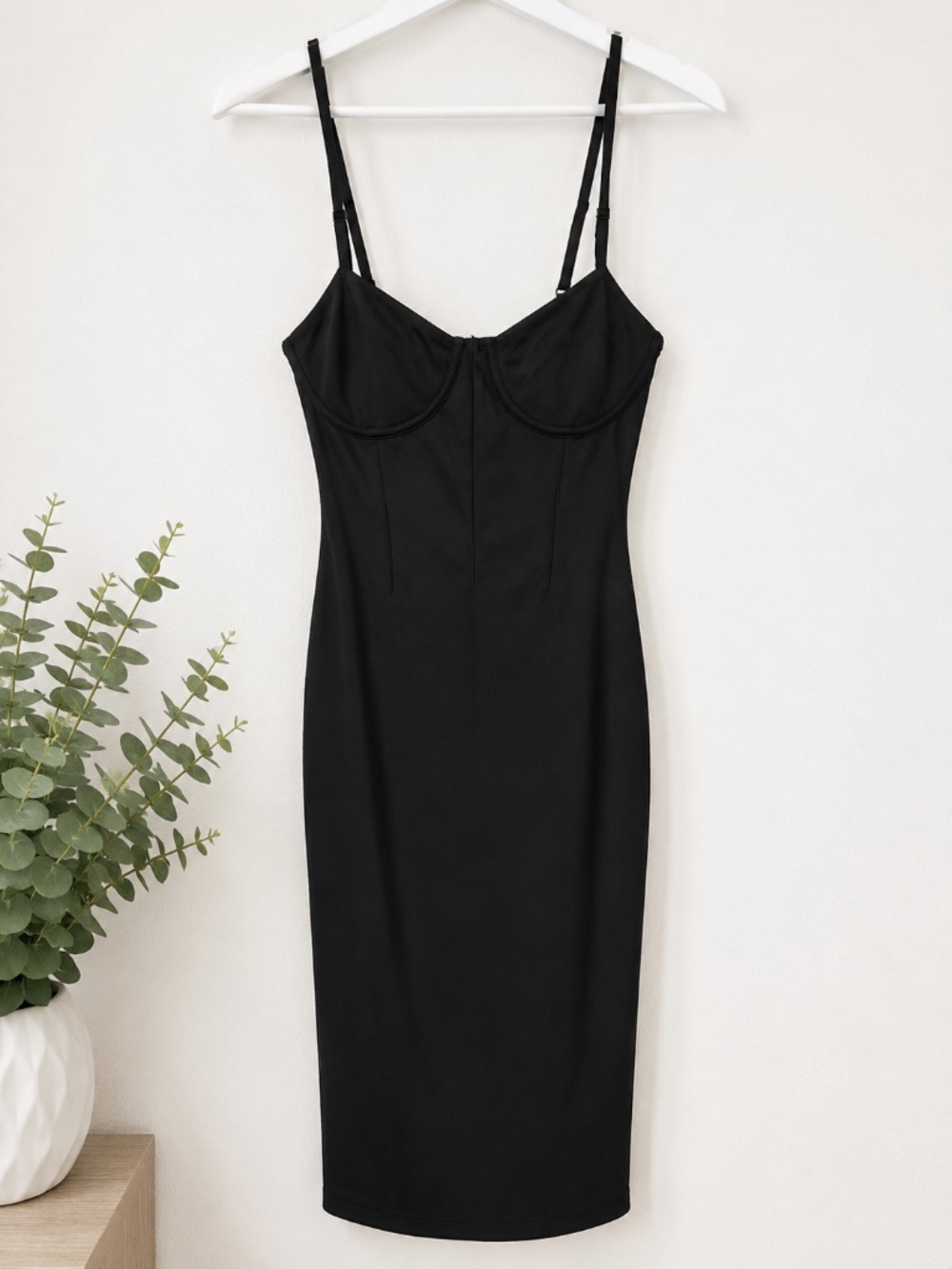 Forever 21 Black Midi Bodycon Dress with Spaghetti Straps